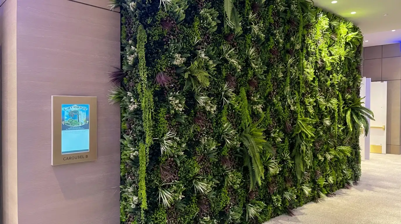 Custom artificial living wall installation for an Amazon hotel event