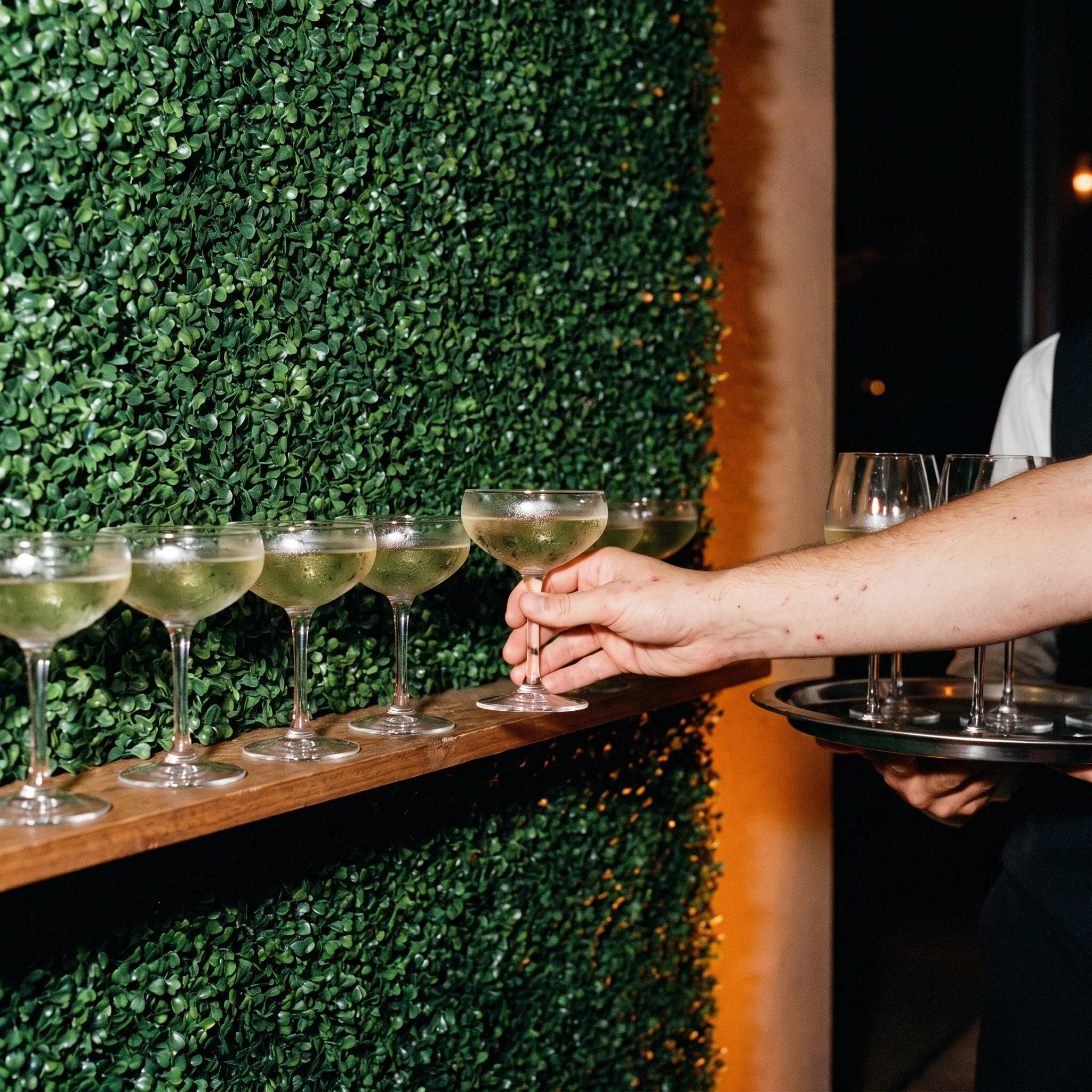 Champagne wall greenery moment