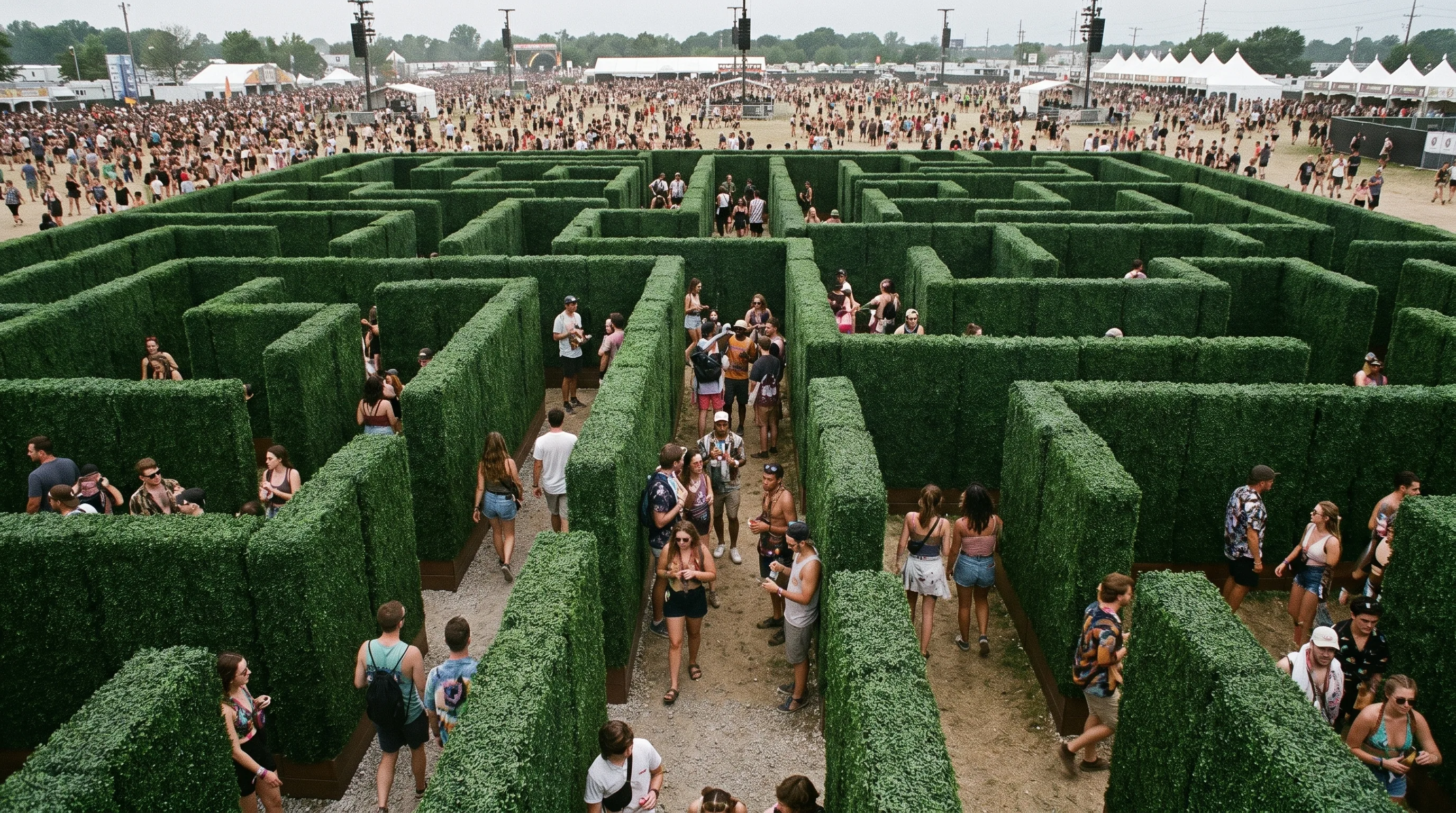 Walk-through artificial hedge maze built from modular panels